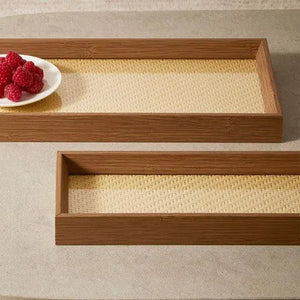 Bandeja Grande em MDF com Rattan 3x45x27cm Mart