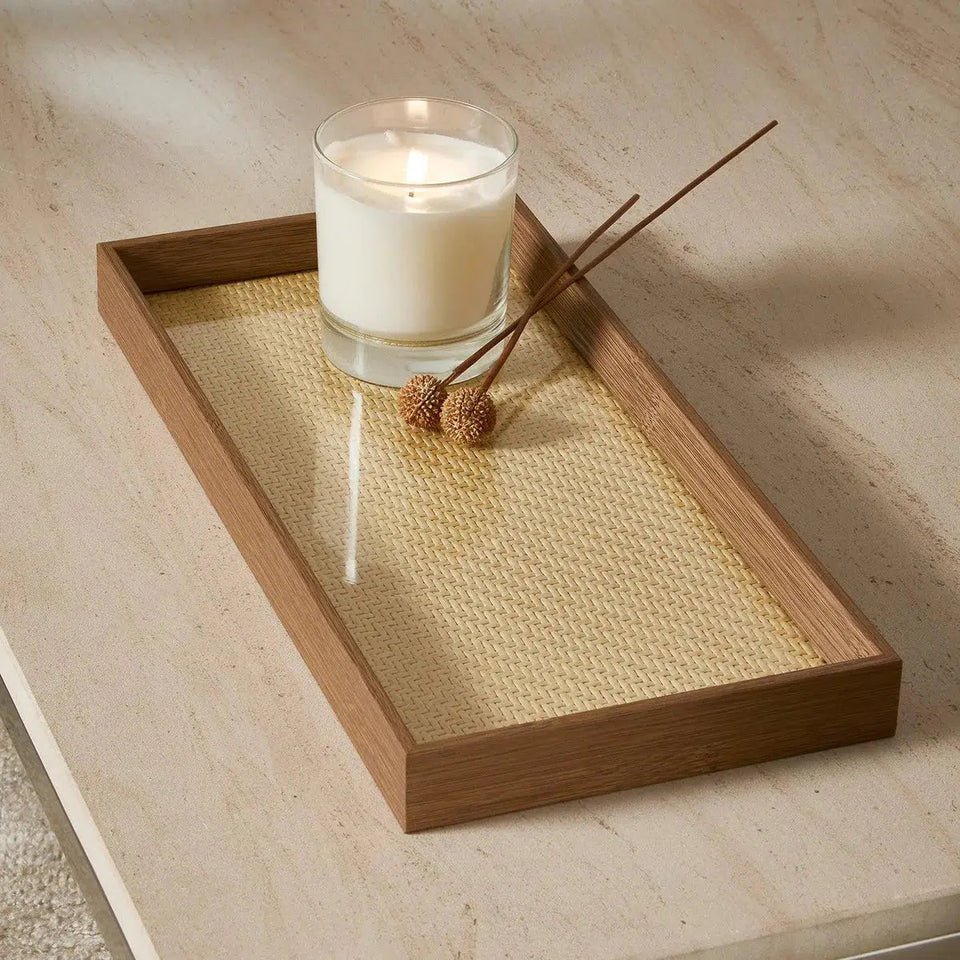 Bandeja Grande em MDF com Rattan 3x45x27cm Mart