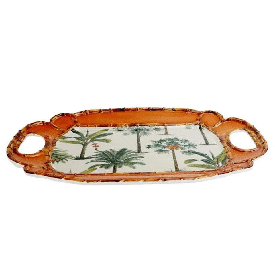 Bandeja Melamina Borda Desenho Bambu 50,5x36cm Laranja