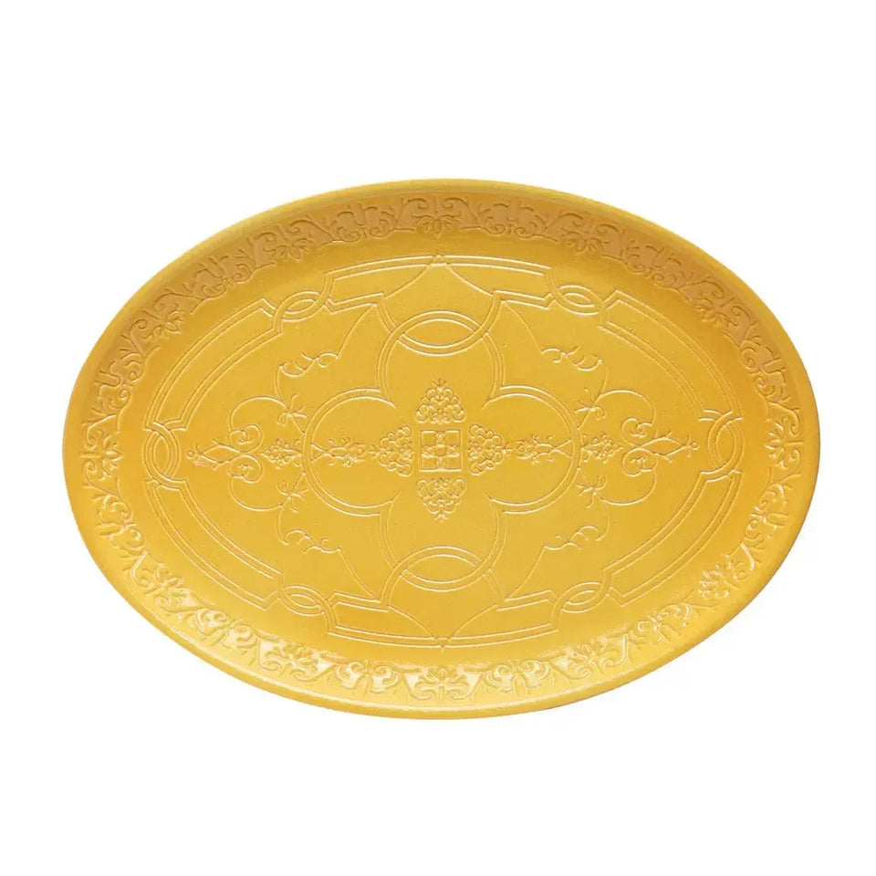 Bandeja Oval Madeira Arabesco Amarela 28x20cm Tuut