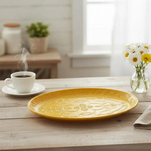 Bandeja Oval Madeira Arabesco Amarela 28x20cm Tuut