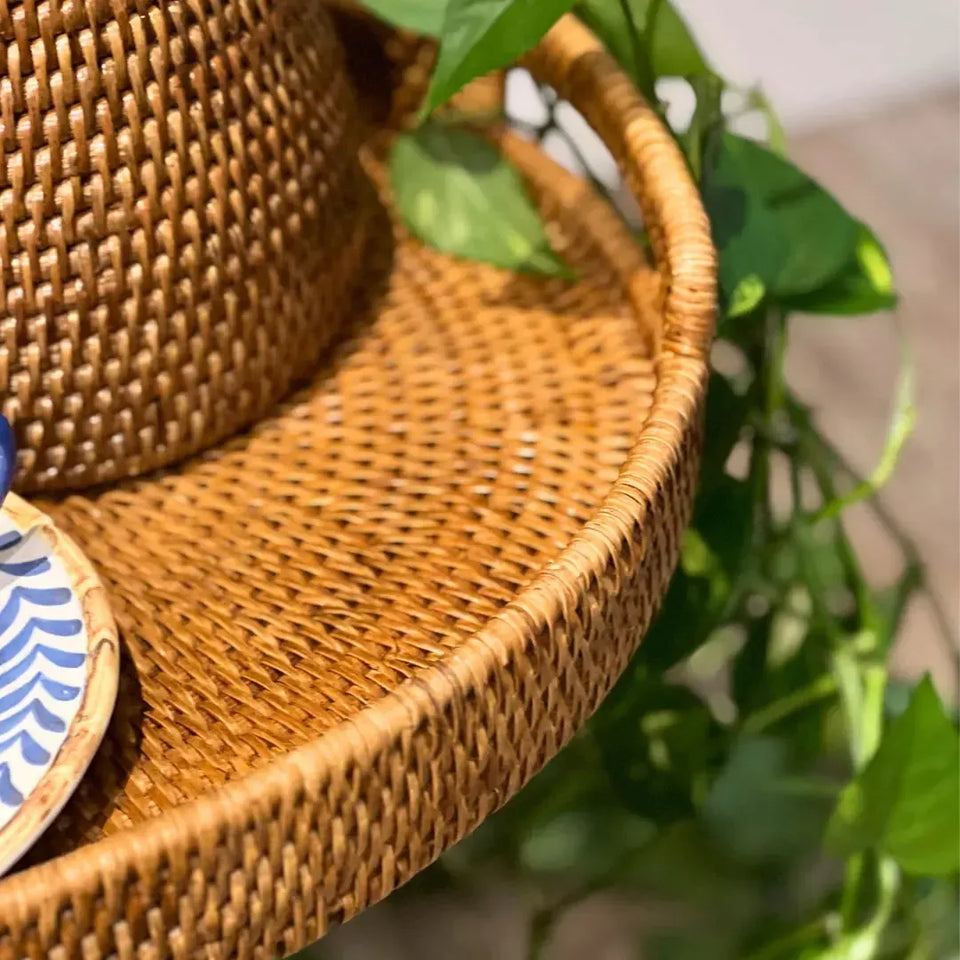 Bandeja Oval em Rattan com Alças Bahali 46x38x5cm