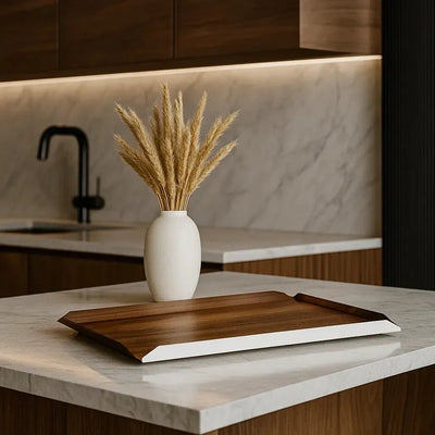 Bandeja Prata com Fundo Madeira Shefield Plate 50x35cm