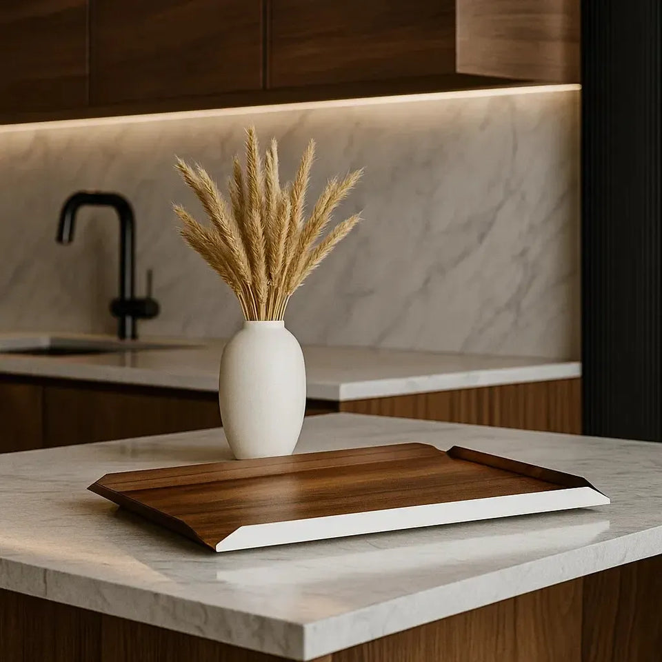 Bandeja Prata com Fundo Madeira Shefield Plate 50x35cm