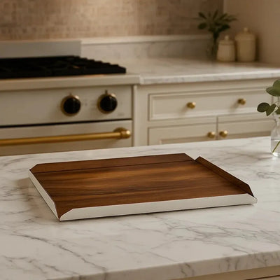 Bandeja Prata com Fundo Madeira Shefield Plate 60x40cm