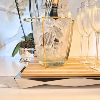 Bandeja Quadrada Origami Inox com Tábua Riva