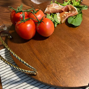 Bandeja Redonda Madeira com Alças Corda Metal Object Bahali 40,5cm