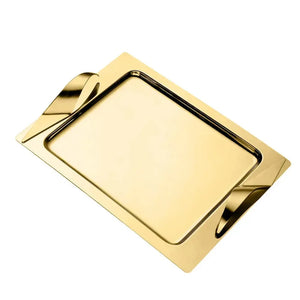 Bandeja Retangular Grande Sava Craquele Inox com Ouro 24k Riva