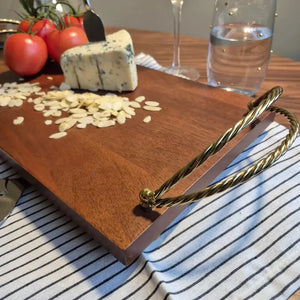 Bandeja Retangular Madeira com Alças Corda Metal Object Bahali 3,5x41x23cm