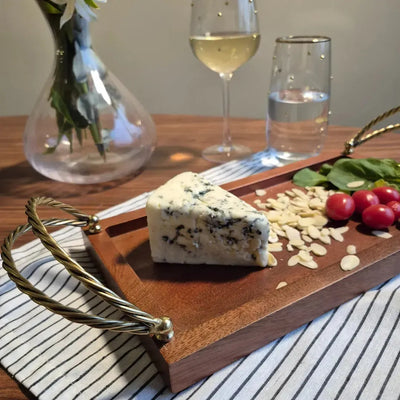 Bandeja Retangular Madeira com Alças Corda Metal Object Bahali 3x33x18cm