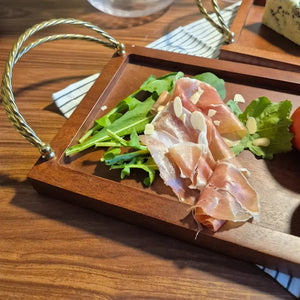 Bandeja Retangular Madeira com Alças Corda Metal Object Bahali 3x35,5x20cm