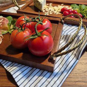 Bandeja Retangular Madeira com Alças Corda Metal Object Bahali 3x35,5x20cm