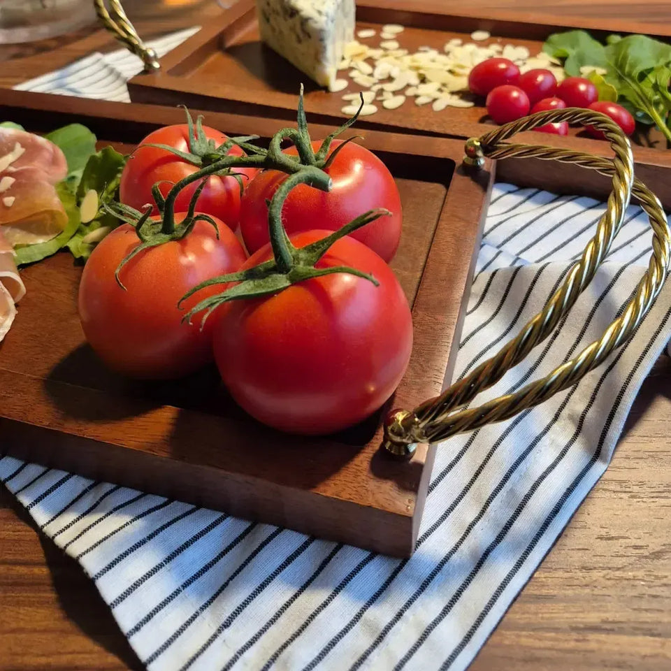 Bandeja Retangular Madeira com Alças Corda Metal Object Bahali 3x35,5x20cm