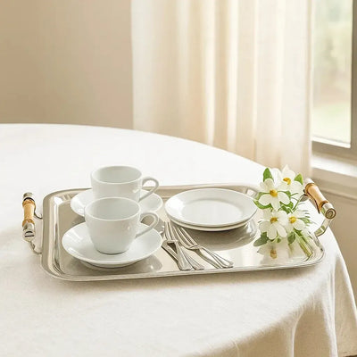 Bandeja de Prata com Bambu Média Shefield Plate 40x28cm