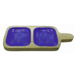 Bandeja em Madeira 2 Partes Azul 33x14x2,5cm