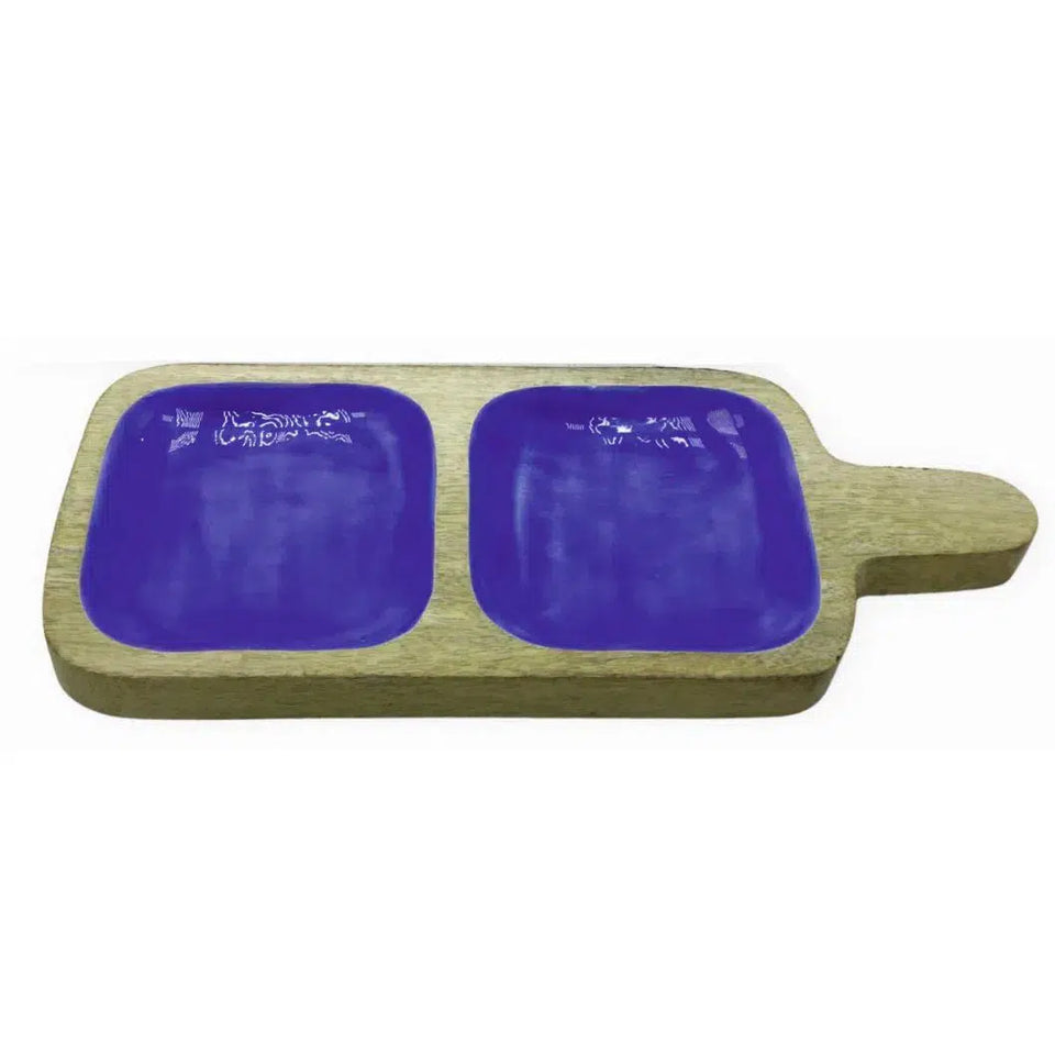Bandeja em Madeira 2 Partes Azul 33x14x2,5cm