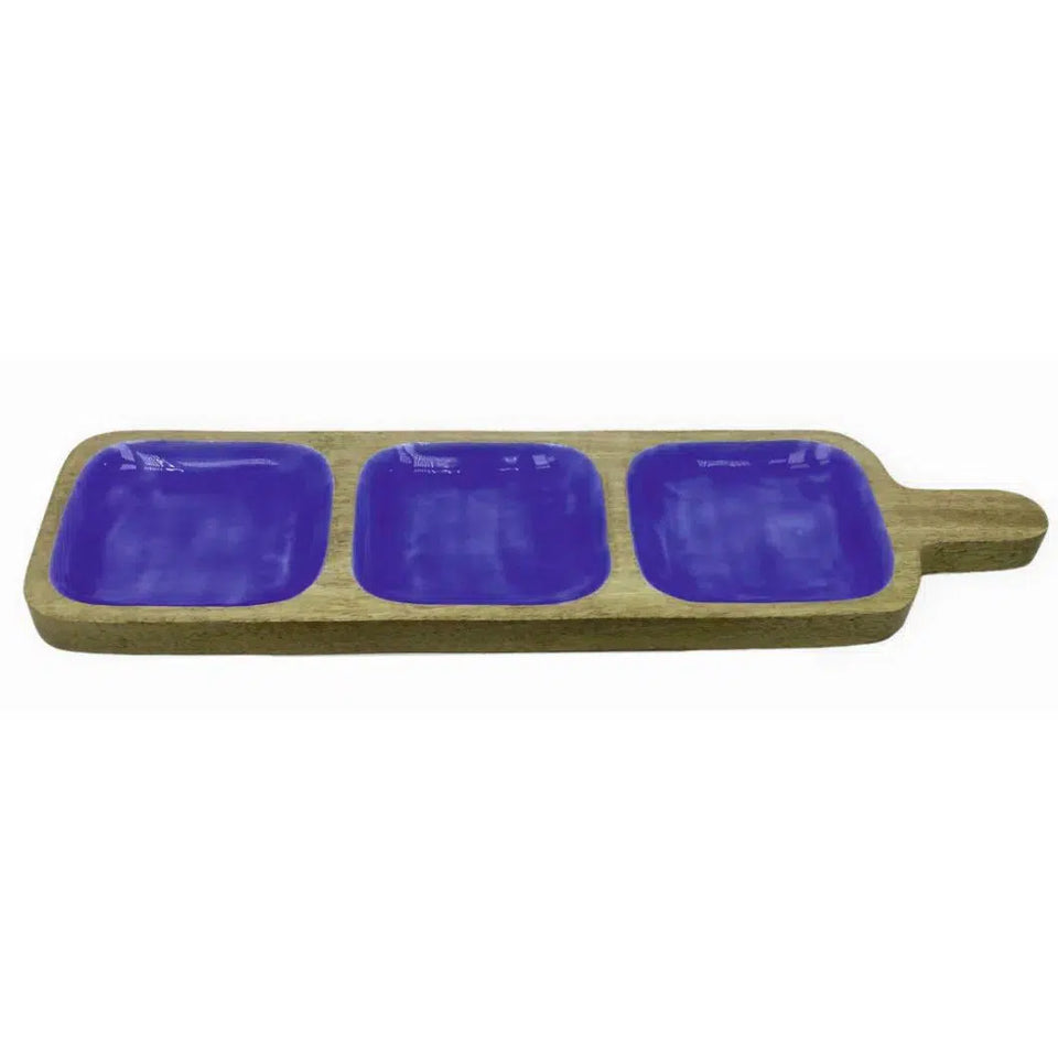 Bandeja em Madeira 3 Partes Azul 46x14x2,5cm