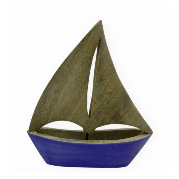 Barco em Madeira Base Azul 20x28x7cm