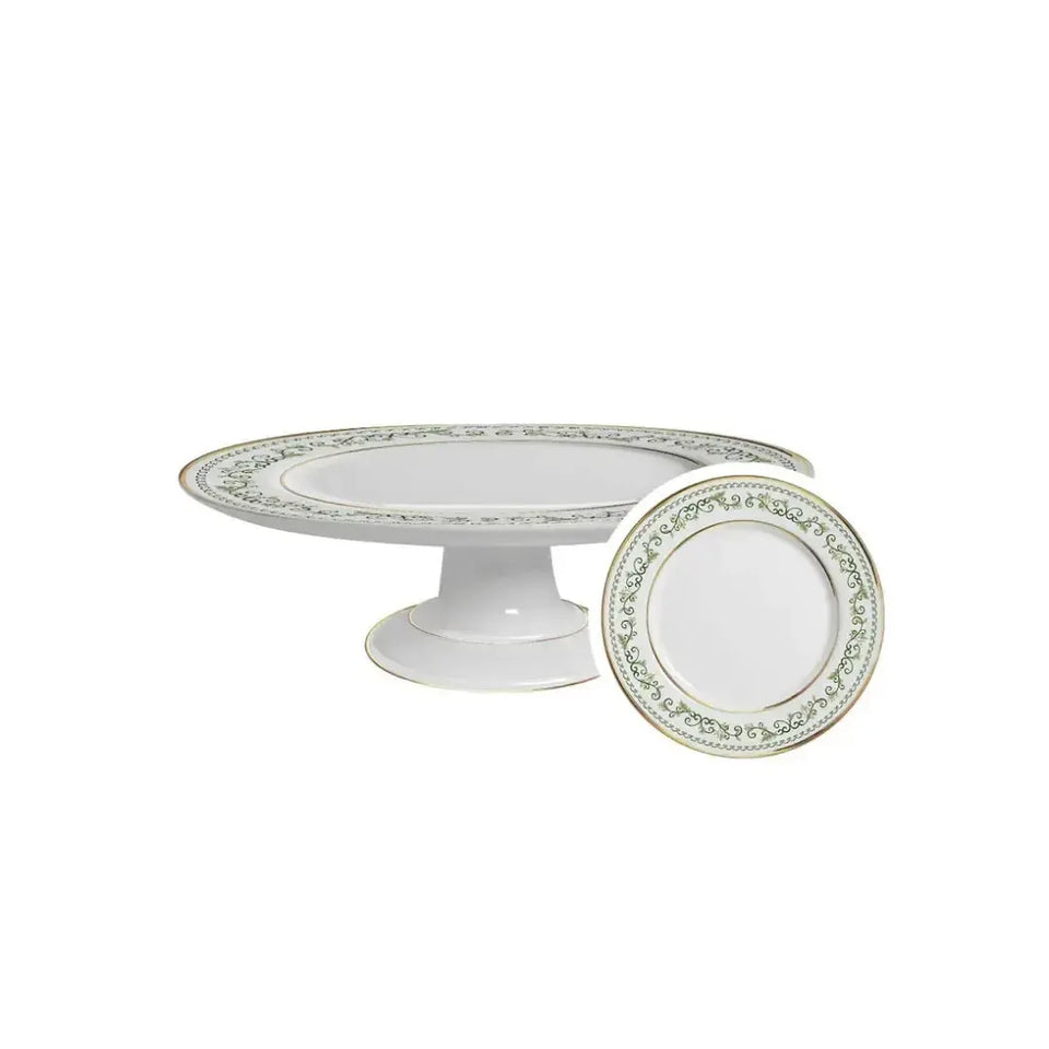 Boleira Pequena Classic Christmas Filete Ouro 21cm Cerâmica Alleanza