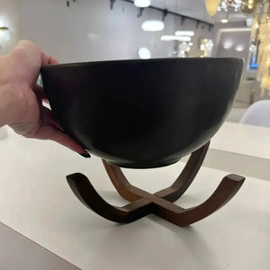 Bowl Cerâmica Marrom com Base de Madeira 27,5cm Linha Sintonia