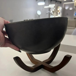 Bowl Cerâmica Marrom com Base de Madeira 27,5cm Linha Sintonia