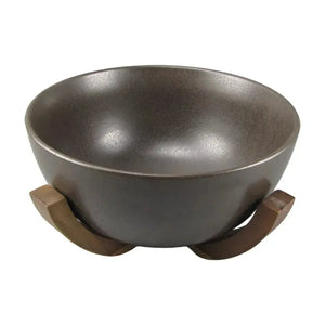Bowl Cerâmica Marrom com Base de Madeira 27,5cm Linha Sintonia