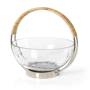 Bowl Vidro com Alça Rattan 25cm