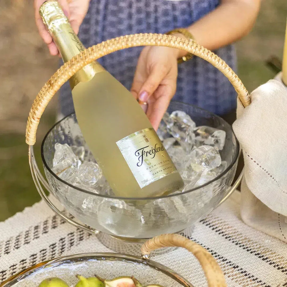 Bowl Vidro com Alça Rattan 25cm