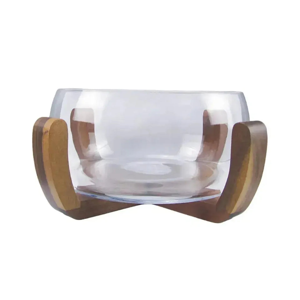 Bowl Vidro com Base de Madeira 21,7cm Linha Sintonia