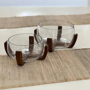 Bowl Vidro com Base de Madeira 21,7cm Linha Sintonia
