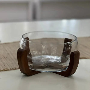 Bowl Vidro com Base de Madeira 21,7cm Linha Sintonia