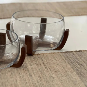 Bowl Vidro com Base de Madeira 26cm Linha Sintonia