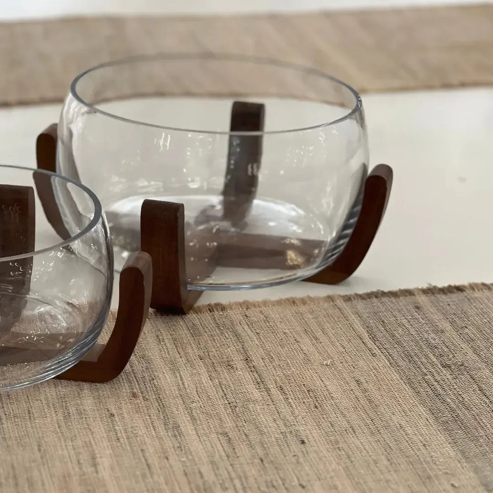 Bowl Vidro com Base de Madeira 26cm Linha Sintonia