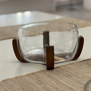 Bowl Vidro com Base de Madeira 26cm Linha Sintonia