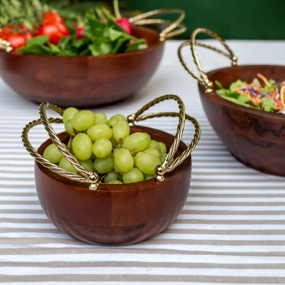 Bowl de Madeira com Alças Corda Metal Object Bahali 16,5cm