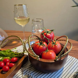 Bowl de Madeira com Alças Corda Metal Object Bahali 16,5cm