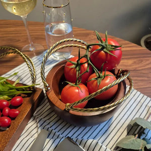 Bowl de Madeira com Alças Corda Metal Object Bahali 16,5cm