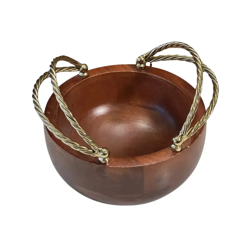 Bowl de Madeira com Alças Corda Metal Object Bahali 16,5cm