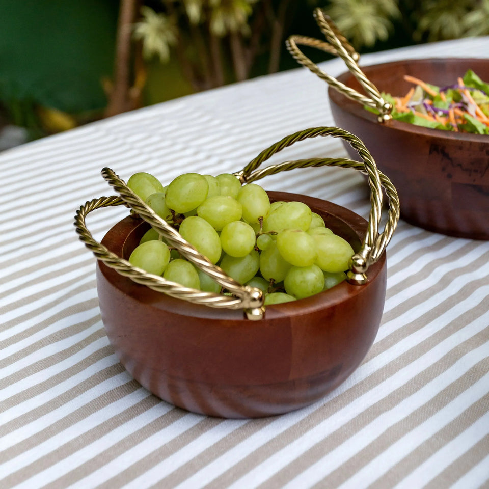 Bowl de Madeira com Alças Corda Metal Object Bahali 16,5cm
