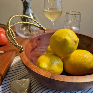 Bowl de Madeira com Alças Corda Metal Object Bahali 26cm