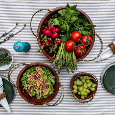 Saladeira de Madeira com Alças Corda Metal Object Bahali 33cm