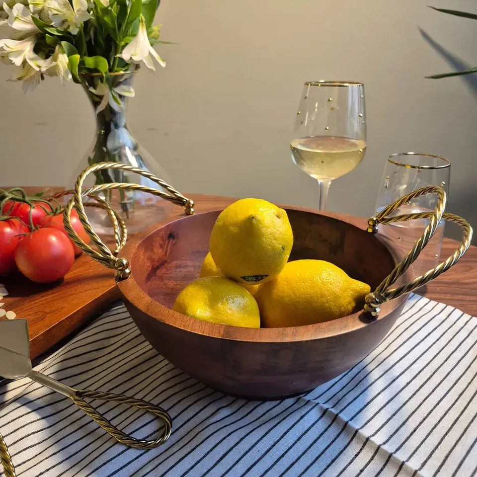 Bowl de Madeira com Alças Corda Metal Object Bahali 26cm
