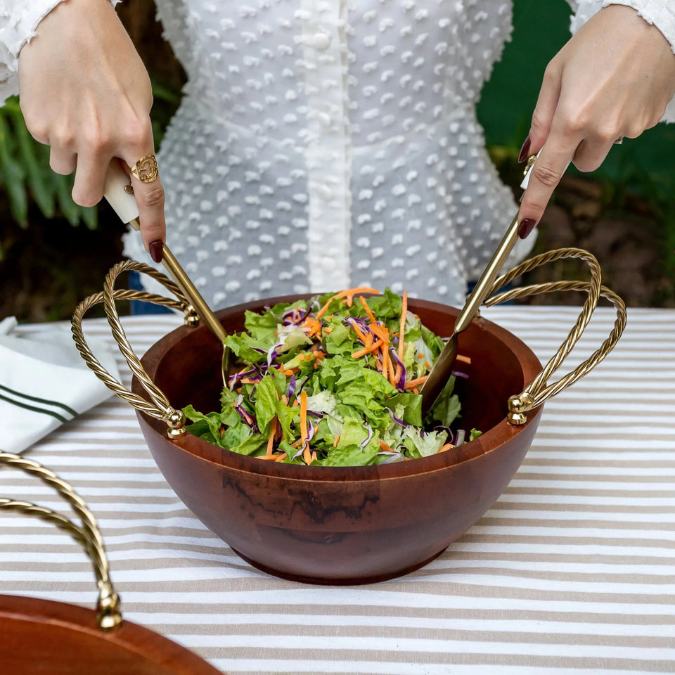 Bowl de Madeira com Alças Corda Metal Object Bahali 26cm