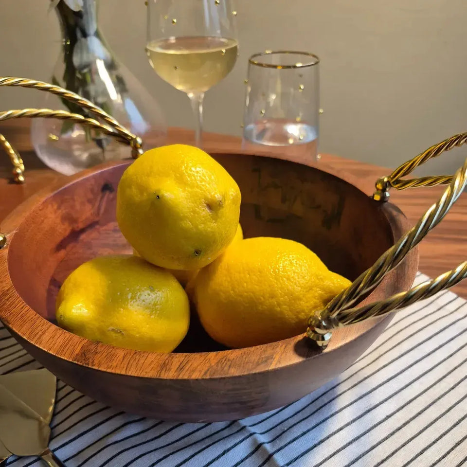 Bowl de Madeira com Alças Corda Metal Object Bahali 26cm