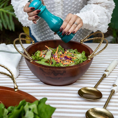 Saladeira de Madeira com Alças Corda Metal Object Bahali 33cm