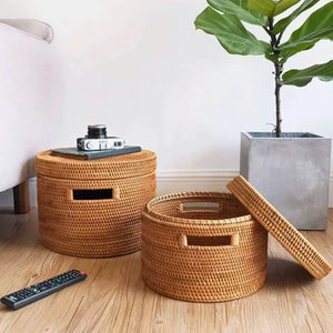 Caixa Redonda em Rattan Bahali 30x20cm