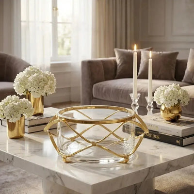 Caixinha Redonda Média Inox Diamante Craquele Revestido Ouro 24k Riva