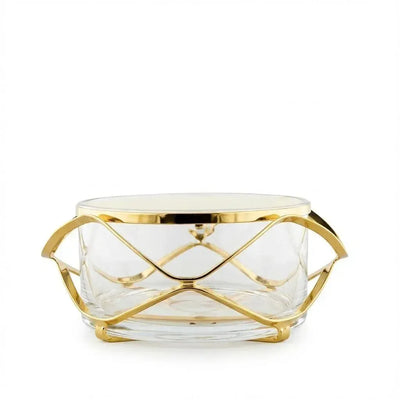 Caixinha Redonda Média Inox Diamante Craquele Revestido Ouro 24k Riva