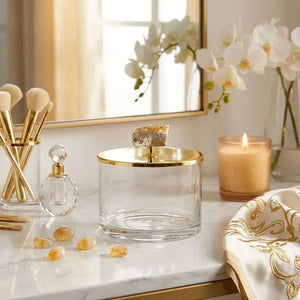 Caixinha Redonda Média Inox com Pedra Citrino Riva