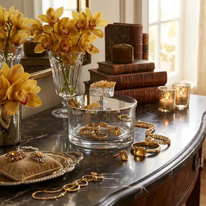 Caixinha Redonda Pequena Inox com Pedra Citrino Riva